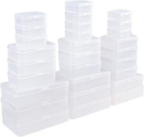 img 4 attached to LJY 28pc Assorted Rectangular Mini Plastic Storage Containers with Lids for Small Items, Crafts, and Other Projects (Frosted)