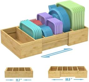 img 4 attached to 🗄️ Bamboo Lid Organizer for Cabinets - Expandable Lid Storage Container for Plastic Lids and Covers, Adjustable Dividers Lid Organizer Rack