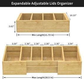 img 3 attached to 🗄️ Bamboo Lid Organizer for Cabinets - Expandable Lid Storage Container for Plastic Lids and Covers, Adjustable Dividers Lid Organizer Rack