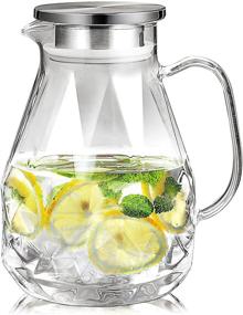 img 4 attached to 🥛 Sotya Glass Pitcher With Lid and Spout - 60oz/1800ml Water Pitcher with Diamond Pattern - Ideal for Hot/Cold Water, Milk, Homemade Beverage, Iced Tea, and Juice