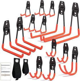 img 4 attached to 16PCS Heavy Duty Garage Hooks - Steel Storage Utility Hook for Organizing Power or Garden Tools, Bikes, Cables, and More - Anti-Slip Coating - Efficient Garage Organization Tool Shelf for Equipment