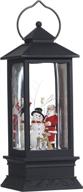 🎅 11 inch black lighted snow globe lantern: raz imports holiday water lantern with santa and snowman логотип