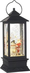 img 3 attached to 🎅 11 Inch Black Lighted Snow Globe Lantern: RAZ Imports Holiday Water Lantern with Santa and Snowman
