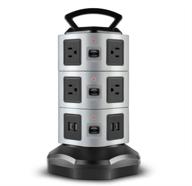 🔌 tnp power strip tower surge protector with usb ports - 10 ac outlet + 4 usb port charging station, desk power strip with individual switch, 6ft extension cord, supply adapter plug logo