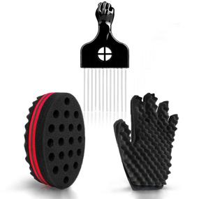 img 4 attached to Enhance Your Hairstyling Game - Hair Sponge Set: Magic Hair Twist Sponge Brush Curl Sponge Glove (Right) with 1 Metal Hair Pick for Twist Curl Dreads Locking Afros Coils (3 Pack)