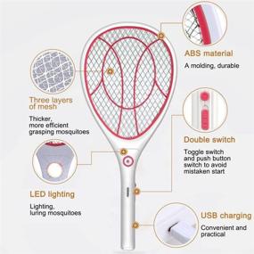 img 3 attached to 💡 Powerful USB Rechargeable Electric Swatter Racket with LED Lighting and Double Layers Mesh Protection