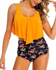 img 4 attached to Coskaka Bathing Ruffled Swimsuit Tankini Women's Clothing for Swimsuits & Cover Ups