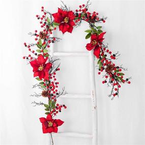 img 1 attached to 🎄 Artiflr Berry Christmas Garland | 5.3 Ft Artificial Poinsettia Garland with Red Berries, Holly Leaves & Pine Cones | Festive Decor for Christmas Holiday Parties