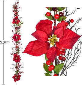 img 2 attached to 🎄 Artiflr Berry Christmas Garland | 5.3 Ft Artificial Poinsettia Garland with Red Berries, Holly Leaves & Pine Cones | Festive Decor for Christmas Holiday Parties
