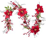 🎄 artiflr berry christmas garland | 5.3 ft artificial poinsettia garland with red berries, holly leaves & pine cones | festive decor for christmas holiday parties logo