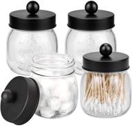 🖤 suwimut 4 pack apothecary jars: stylish bathroom storage organizer for qtips, bath salts & more (black) логотип