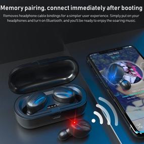 img 1 attached to 🎧 Наушники мини с функцией Bluetooth 5.0 высокого качества: водонепроницаемые, Hi-Fi стерео, встроенный микрофон, с чехлом для зарядки (матовый черный)