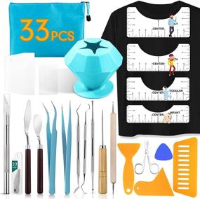 img 4 attached to Complete 33pcs Weeding Tools Set for Precise Vinyl T-Shirt Crafting, Silhouettes, Lettering & Cutting: Includes Ruler Guide, Scrap Collector & Splicing Tool