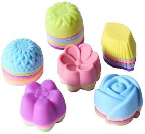 img 4 attached to 🧁 Магик 36 шт. Не приставающие силиконовые мини формы для выпечки кексов, маффинов и шоколадных чашек - многоразовые, различные цветы 2