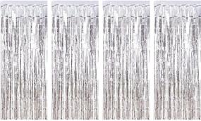 img 4 attached to 🎉 Shimmer in Style: Silver Foil Curtains for Party, Wedding, and Christmas Decorations - 4 Packs