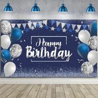 navy blue and silver glitter happy birthday backdrop sign, blue happy birthday banner, party supplies photo background for children, men, women - 72.8 x 43.3 inch logo