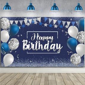 img 4 attached to Navy Blue and Silver Glitter Happy Birthday Backdrop Sign, Blue Happy Birthday Banner, Party Supplies Photo Background for Children, Men, Women - 72.8 x 43.3 Inch