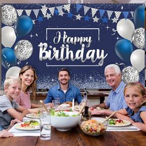 img 1 attached to Navy Blue and Silver Glitter Happy Birthday Backdrop Sign, Blue Happy Birthday Banner, Party Supplies Photo Background for Children, Men, Women - 72.8 x 43.3 Inch