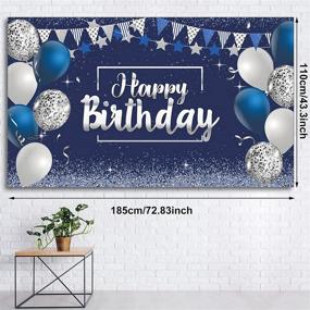 img 3 attached to Navy Blue and Silver Glitter Happy Birthday Backdrop Sign, Blue Happy Birthday Banner, Party Supplies Photo Background for Children, Men, Women - 72.8 x 43.3 Inch