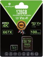 amplim 128gb microsd card with adapter - ultra-fast, high capacity memory for nintendo-switch, go pro, phone galaxy, surface, camera security, tablet - class 10, uhs-i, v30, u3 logo