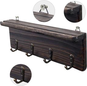 img 1 attached to Rustic Wood Wall Mounted Key Holder with 4 Metal Hooks for Hats, Handbags, Leashes - Industrial Entryway, Bathroom, Living Room, Kitchen Organizer