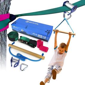 img 4 attached to 🥷 B BRANTON Ninja Slider Pulley with 50ft Slackline and Monkey Bar Set - Durable Ninja Training Equipment for Kids, Boost Your Ninja Obstacle Course Experience