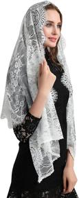 img 4 attached to Elegant Eyelash Lace Vintage Floral Lace Scarf Chapel Veil Mantilla Infinity Latin Mass S04