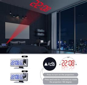 img 3 attached to Bedroom Projection Alarm Clock with Ceiling Display, Dual Alarms, USB Charger Port, Temperature & Humidity Display, 7.3” Large Mirror LED Screen, Loud Alarm, Black with Blue Font