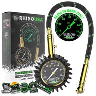 🚗 rhinousa heavy duty tire pressure gauge: accurate ansi b40.1 certified tool for any vehicle - easy read 2 inch glow dial, solid brass hardware, 75psi w/ hose logo