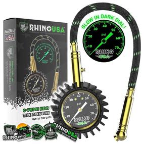 img 4 attached to 🚗 RHINOUSA Heavy Duty Tire Pressure Gauge: Accurate ANSI B40.1 Certified Tool for Any Vehicle - Easy Read 2 inch Glow Dial, Solid Brass Hardware, 75psi w/ Hose