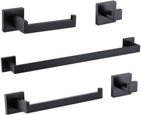 img 4 attached to Modern Matte Black 5-Piece Bathroom Hardware Set: Towel Bar, Hand Towel Holder, Toilet Paper Holder, and 2 Towel Hooks - Wall Mounted Stainless Steel Set, Q7BK-P5