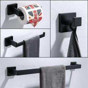 img 3 attached to Modern Matte Black 5-Piece Bathroom Hardware Set: Towel Bar, Hand Towel Holder, Toilet Paper Holder, and 2 Towel Hooks - Wall Mounted Stainless Steel Set, Q7BK-P5