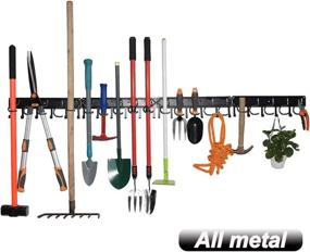 img 4 attached to 🔧 YueTong All Metal Garden Tool Organizer: Heavy Duty Wall Mount Holder with Hooks for Garage Storage (4 Pack)