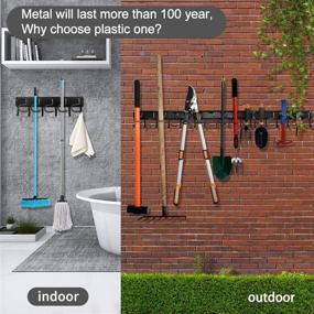 img 3 attached to 🔧 YueTong All Metal Garden Tool Organizer: Heavy Duty Wall Mount Holder with Hooks for Garage Storage (4 Pack)