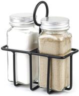 🧂 uejunbo salt and pepper shakers with metal caddy - 2 compartment set for farmhouse décor - moisture proof design, easy to clean and refill - suitable for home kitchen dining table decoration - perfect gift logo