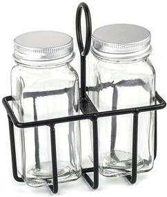 img 3 attached to 🧂 UEJUNBO Salt and Pepper Shakers with Metal Caddy - 2 Compartment Set for Farmhouse Décor - Moisture Proof Design, Easy to Clean and Refill - Suitable for Home Kitchen Dining Table Decoration - Perfect Gift