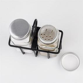 img 1 attached to 🧂 UEJUNBO Salt and Pepper Shakers with Metal Caddy - 2 Compartment Set for Farmhouse Décor - Moisture Proof Design, Easy to Clean and Refill - Suitable for Home Kitchen Dining Table Decoration - Perfect Gift