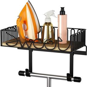 img 4 attached to 🧺 SRIWATANA Ironing Board Hanger Wall Mount with Large Storage Wooden Base - Carbonized Black, Ideal for Laundry Room Organization