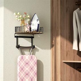 img 1 attached to 🧺 SRIWATANA Ironing Board Hanger Wall Mount with Large Storage Wooden Base - Carbonized Black, Ideal for Laundry Room Organization