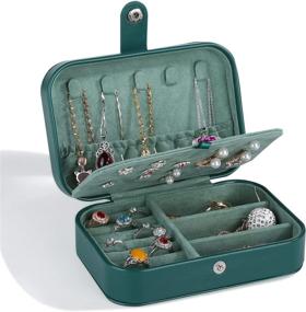 img 4 attached to 🎁 Dark Green PU Leather Travel Jewelry Organizer Box - Portable Storage Holder for Earrings, Necklaces, Rings - Ideal Christmas Gift