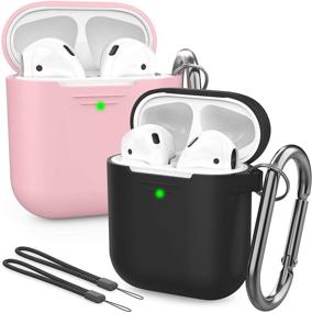 img 4 attached to Улучшенный силиконовый чехол для Apple AirPods 2 и 1 с видимым передним светодиодом (черный и розовый) - обновление AhaStyle