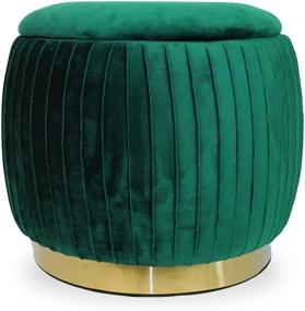 img 3 attached to 🍏 YYW HOME Round Velvet Storage Ottoman Vanity Stool Chair Foot Rest Stool - Stylish Green Design with Metal Band