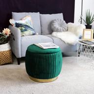 🍏 yyw home round velvet storage ottoman vanity stool chair foot rest stool - stylish green design with metal band logo