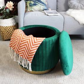 img 1 attached to 🍏 YYW HOME Round Velvet Storage Ottoman Vanity Stool Chair Foot Rest Stool - Stylish Green Design with Metal Band