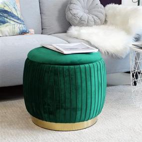 img 2 attached to 🍏 YYW HOME Round Velvet Storage Ottoman Vanity Stool Chair Foot Rest Stool - Stylish Green Design with Metal Band