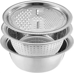 img 4 attached to 🥗 Multifunctional Stainless Steel Basin with Grater and Drain Basket - 3-in-1 Cheese Grater, Vegetable Cutter, and Salad Maker Bowl with Washing Function for Fruits and Vegetables