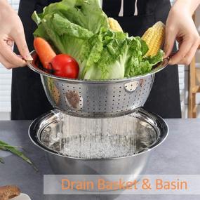 img 1 attached to 🥗 Multifunctional Stainless Steel Basin with Grater and Drain Basket - 3-in-1 Cheese Grater, Vegetable Cutter, and Salad Maker Bowl with Washing Function for Fruits and Vegetables