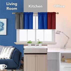 img 1 attached to 🪟 Deconovo 2 PCS 42x18 Inch Royal Blue Blackout Rod Pocket Curtains - Kitchen Window Textured Embossed