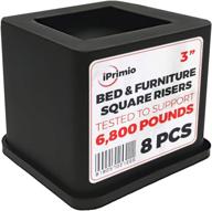 iprimio bed and furniture square risers - 3 inch rise size - prevents floor damage - durable rubber bottom - patent pending - ideal for wood and carpet surface (black, 8) logo