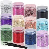 metallic gilding flakes set for epoxy resin crafts - 12 colorful gold foil flakes, tweezers included. perfect for diy nails, paintings, slime, and resin jewelry making. enhance your artistic creations! logo